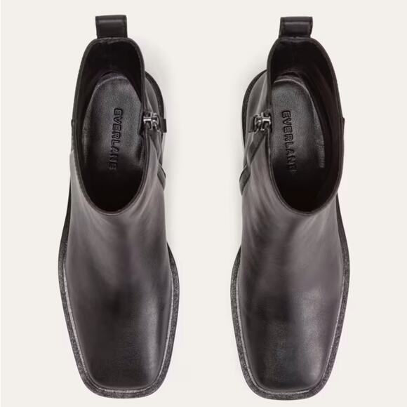 EVERLANE The City Boot Black Leather Pull Tab Side Zip Block Heel Size 6.5 NEW - Picture 3 of 8